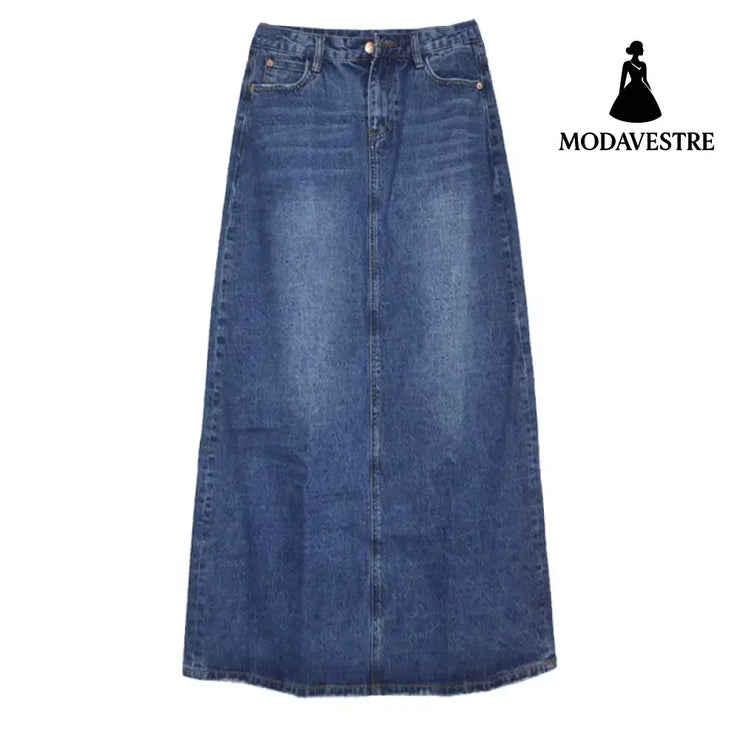 Wear Frayed Long Skirts Women’s Long Skirts Denim Skirts Blue / 2XL