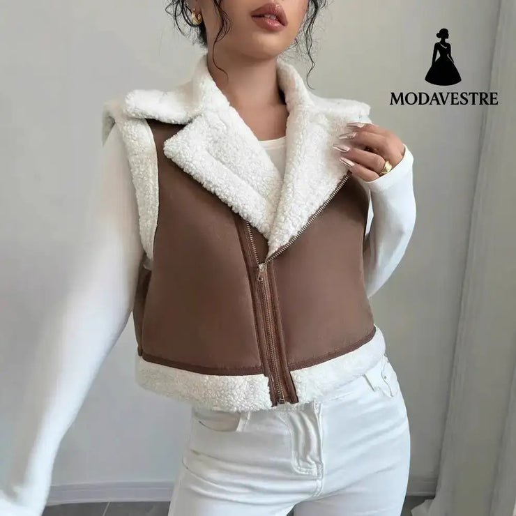 Western Style Light Fur Integrated Lamb Wool Vest