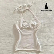 White Halter Neck Slim Fit Top – Minimalist Summer Tank White / S