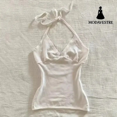 White Halter Neck Slim Fit Top – Minimalist Summer Tank White / S