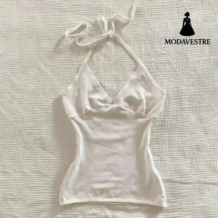 White Halter Neck Slim Fit Top – Minimalist Summer Tank White / S