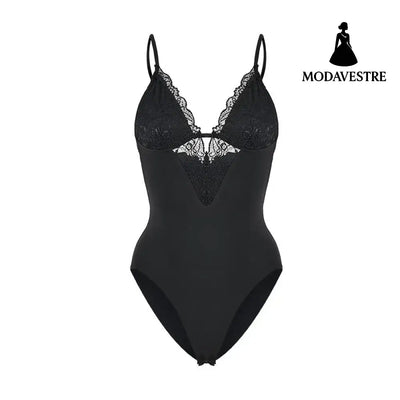 White Lace Strap Bodysuit – Soft Stretchy One-Piece Lingerie Jumpsuit for Women