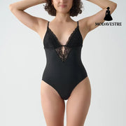 White Lace Strap Bodysuit – Soft Stretchy One-Piece Lingerie Jumpsuit for Women S / Black