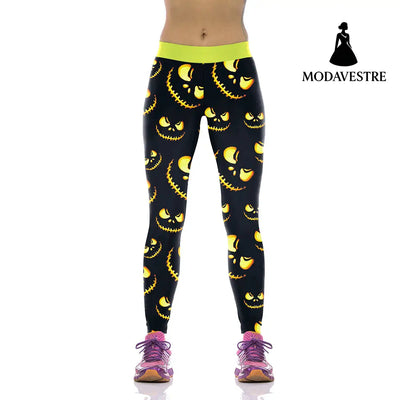 Wholesale Women Leggings Harvest Halloween Sporting Leggings Lighting Pumpkin Lantern Printed Mujer Leggins Pants - MODAVESTRE