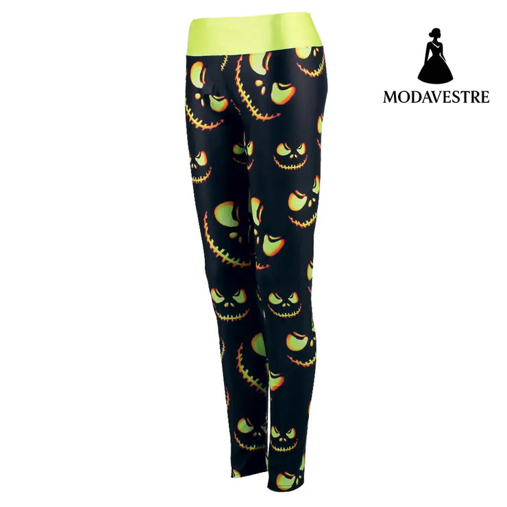 Wholesale Women Leggings Harvest Halloween Sporting Leggings Lighting Pumpkin Lantern Printed Mujer Leggins Pants - MODAVESTRE