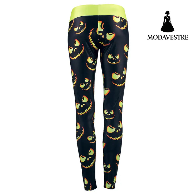 Wholesale Women Leggings Harvest Halloween Sporting Leggings Lighting Pumpkin Lantern Printed Mujer Leggins Pants - MODAVESTRE