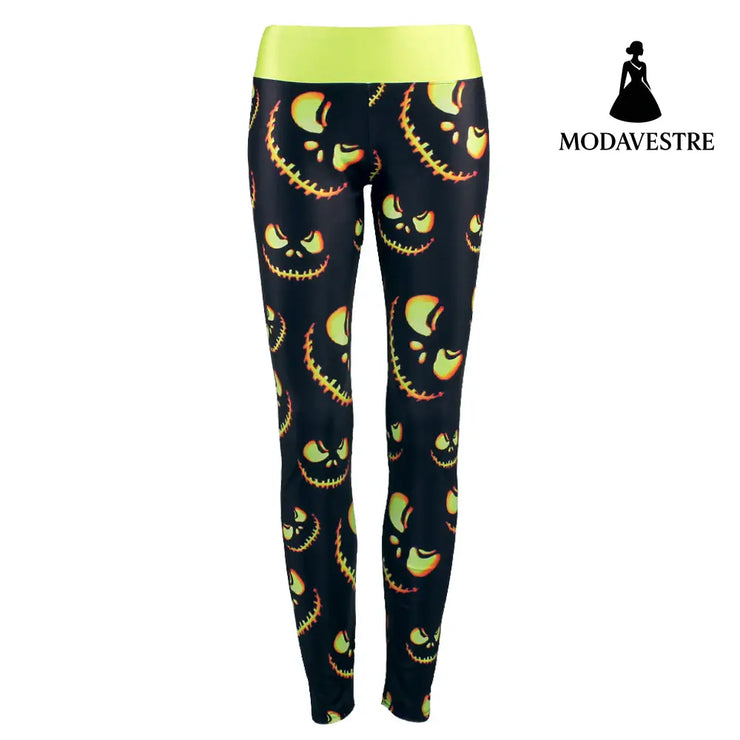 Wholesale Women Leggings Harvest Halloween Sporting Leggings Lighting Pumpkin Lantern Printed Mujer Leggins Pants - MODAVESTRE