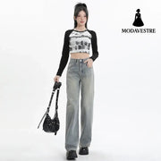 Wide Leg Jeans for Women High Waist Loose Slimming Frayed Hem Floor-Length Pants