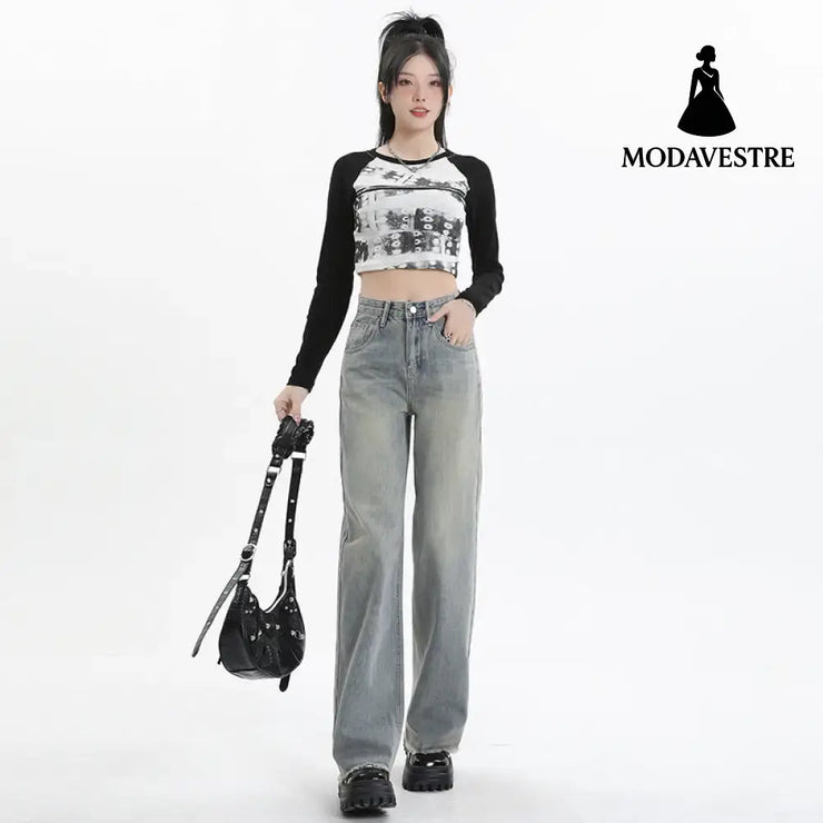 Wide Leg Jeans for Women High Waist Loose Slimming Frayed Hem Floor-Length Pants