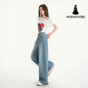 Wide Leg Jeans Women Spring New Retro High Waist Loose Straight Long Pants
