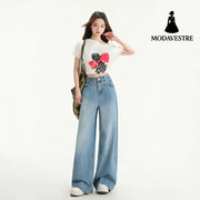Wide Leg Jeans Women Spring New Retro High Waist Loose Straight Long Pants