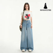 Wide Leg Jeans Women Spring New Retro High Waist Loose Straight Long Pants