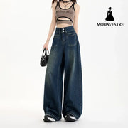 Wide-Leg Pants Simple and Versatile Slimming Straight Leg Floor-Length Pants for Women Dark Blue # Long Pants / XS