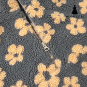 Winter Flowers Lambskin Sweatshirt With Big Pocket Casual Loose Zip-up Lapel Pullover Top Women’s Clothing