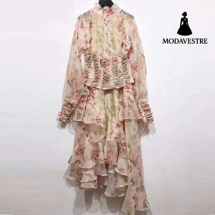 Women Flower Printed Party Dresses Color / L