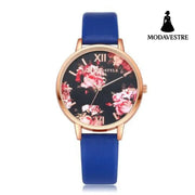 Women Flowers Bracelet Watch blue