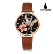 Women Flowers Bracelet Watch coffee