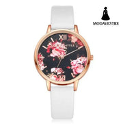 Women Flowers Bracelet Watch white