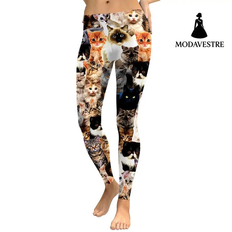 Women Leggings Lovely Cat Hologrephic Digital Print Fitness legging High Waist Workout Pants Casual Street Leggins - MODAVESTRE