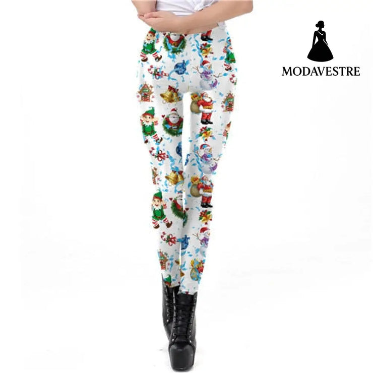 Women Plus Size Christmas Bell Tree Print Leggings - MODAVESTRE