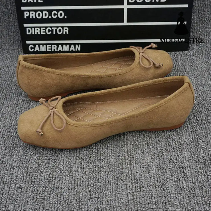 Women S Square Toe Flat Shoes Khaki / 35