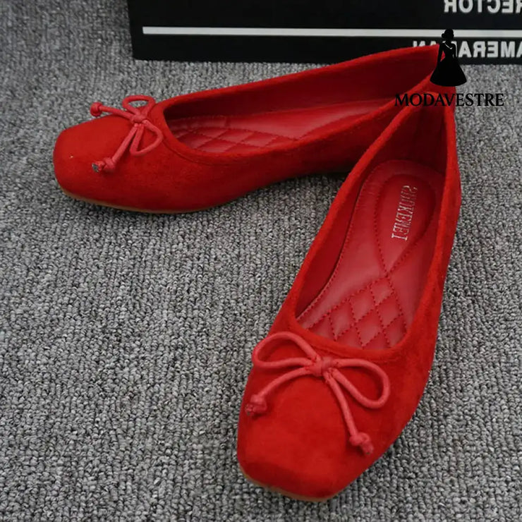 Women S Square Toe Flat Shoes Red / 35