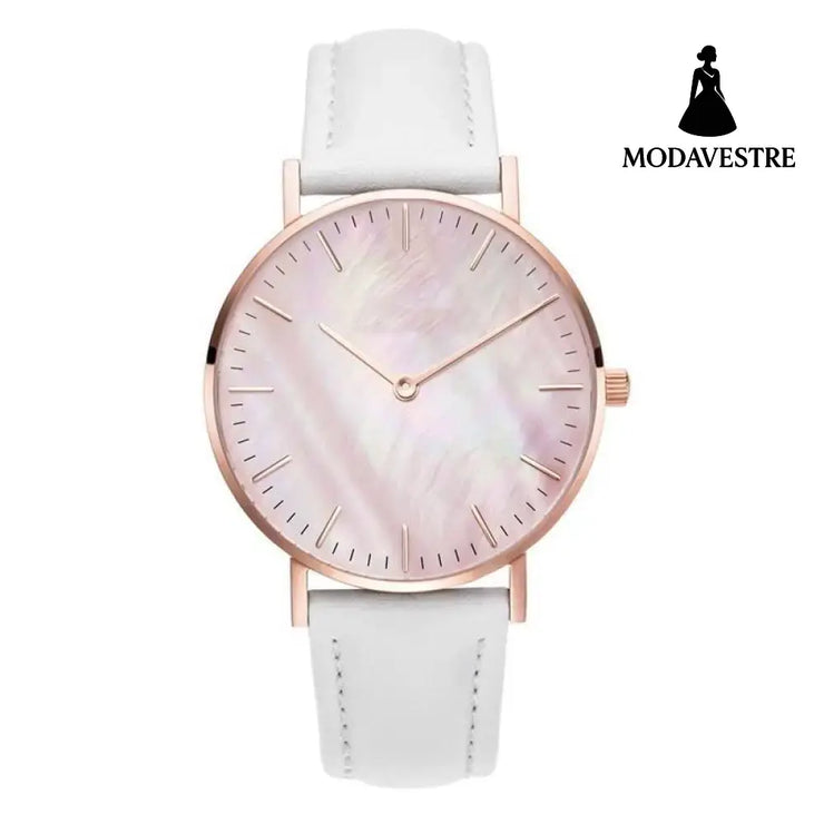 Women Stainless Steel Watch Belt White Pink