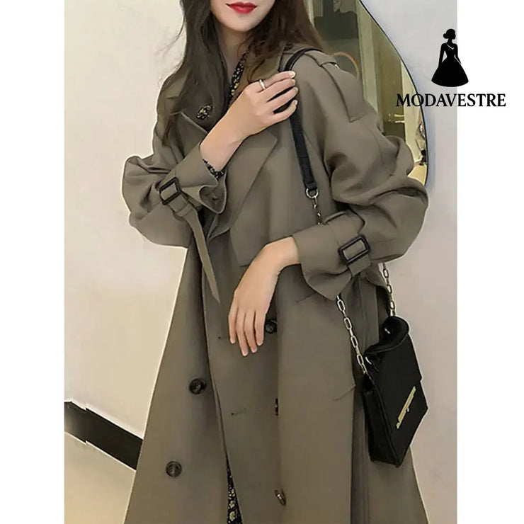 Women Trendy Trench Coat Double Breasted Coat Korean Women’s Trench Coat Elegant Oversize Trench Coat Spring Clothing