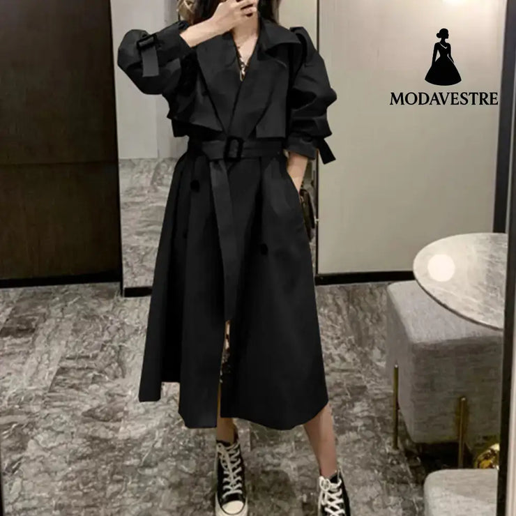 Women Trendy Trench Coat Double Breasted Coat Korean Women’s Trench Coat Elegant Oversize Trench Coat Spring Clothing