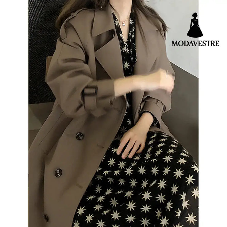 Women Trendy Trench Coat Double Breasted Coat Korean Women’s Trench Coat Elegant Oversize Trench Coat Spring Clothing
