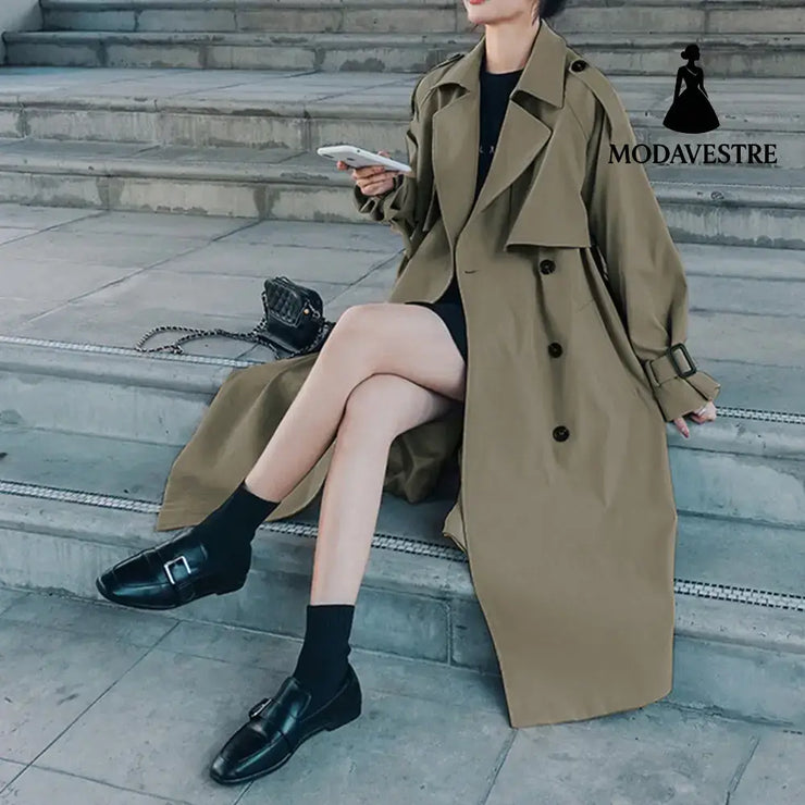 Women Trendy Trench Coat Double Breasted Coat Korean Women’s Trench Coat Elegant Oversize Trench Coat Spring Clothing