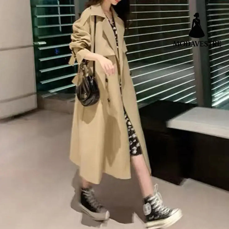 Women Trendy Trench Coat Double Breasted Coat Korean Women’s Trench Coat Elegant Oversize Trench Coat Spring Clothing