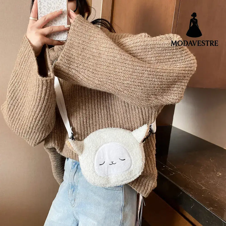 Women’s Bag Autumn/Winter New Cute Doll Women’s Shoulder Bag Fashionable and Stylish Crossbody Plush Small Round Bag