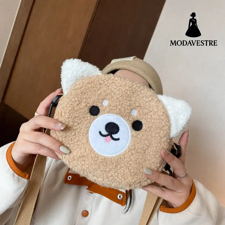 Women’s Bag Autumn/Winter New Cute Doll Women’s Shoulder Bag Fashionable and Stylish Crossbody Plush Small Round Bag