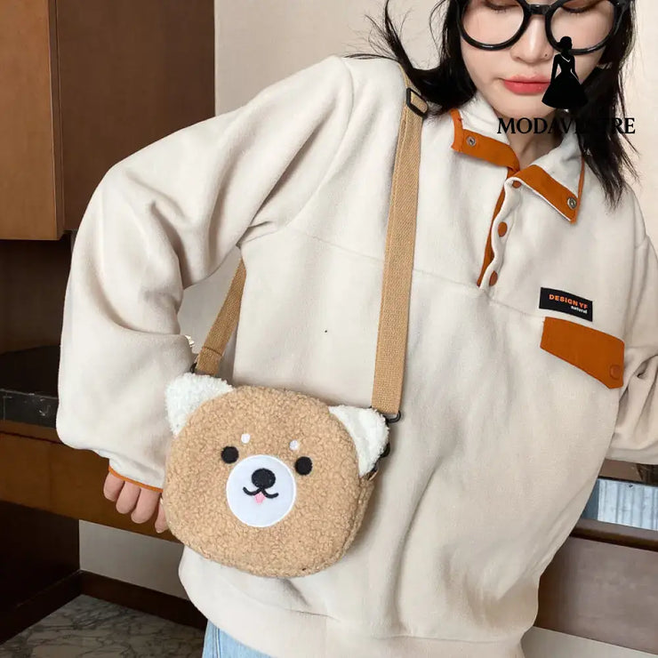 Women’s Bag Autumn/Winter New Cute Doll Women’s Shoulder Bag Fashionable and Stylish Crossbody Plush Small Round Bag