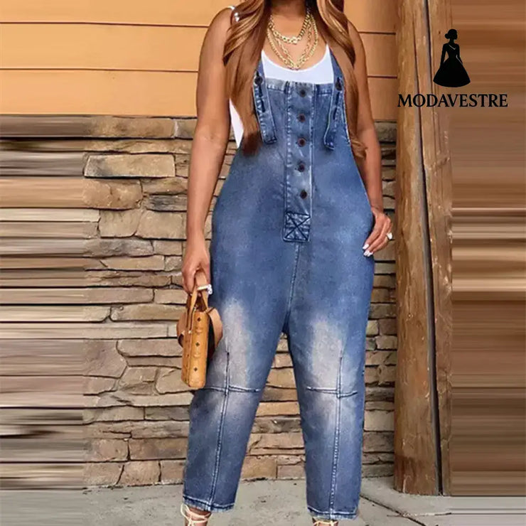 Women’s Clothing Fashion Casual Siamese Suspender Jeans Women