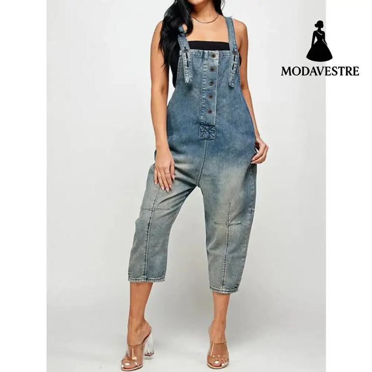 Women’s Clothing Fashion Casual Siamese Suspender Jeans Women Dirty Blue / 2XL