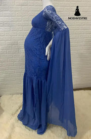 Women’s Clothing Lace Stitching Pregnant Women Super Long Sleeve Dress