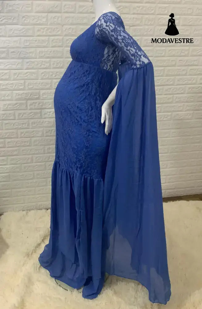 Women’s Clothing Lace Stitching Pregnant Women Super Long Sleeve Dress