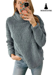 Women’s Clothing New Furry Turtleneck Solid Color Hoodie Plush Top Women