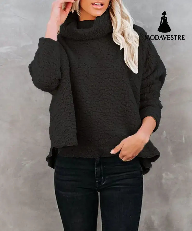 Women’s Clothing New Furry Turtleneck Solid Color Hoodie Plush Top Women