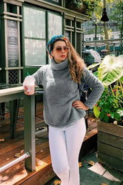 Women’s Clothing New Furry Turtleneck Solid Color Hoodie Plush Top Women