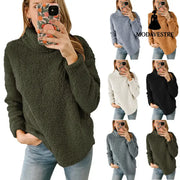 Women’s Clothing New Furry Turtleneck Solid Color Hoodie Plush Top Women