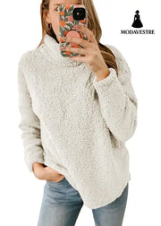 Women’s Clothing New Furry Turtleneck Solid Color Hoodie Plush Top Women Creamy White / L