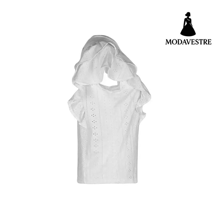 Women’s Clothing Ruffled White Casual Patchwork Shirt For Women