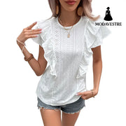 Women’s Clothing Ruffled White Casual Patchwork Shirt For Women
