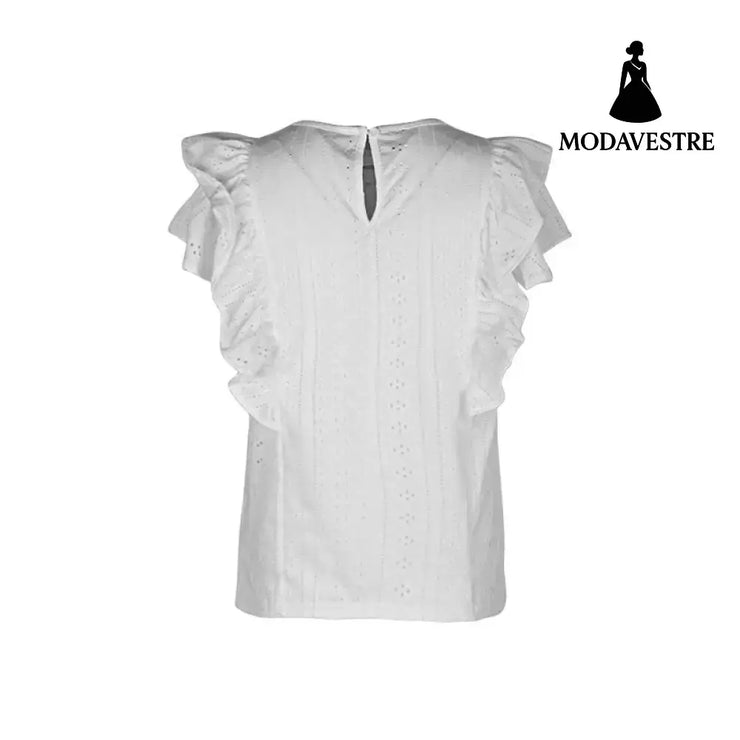 Women’s Clothing Ruffled White Casual Patchwork Shirt For Women
