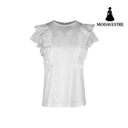 Women’s Clothing Ruffled White Casual Patchwork Shirt For Women White / L