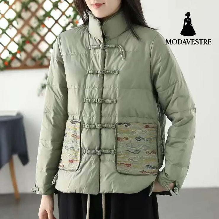 Women’s Clothing Short Embroidery Down Jacket Women Bean Green / L
