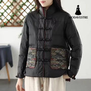 Women’s Clothing Short Embroidery Down Jacket Women Black / L
